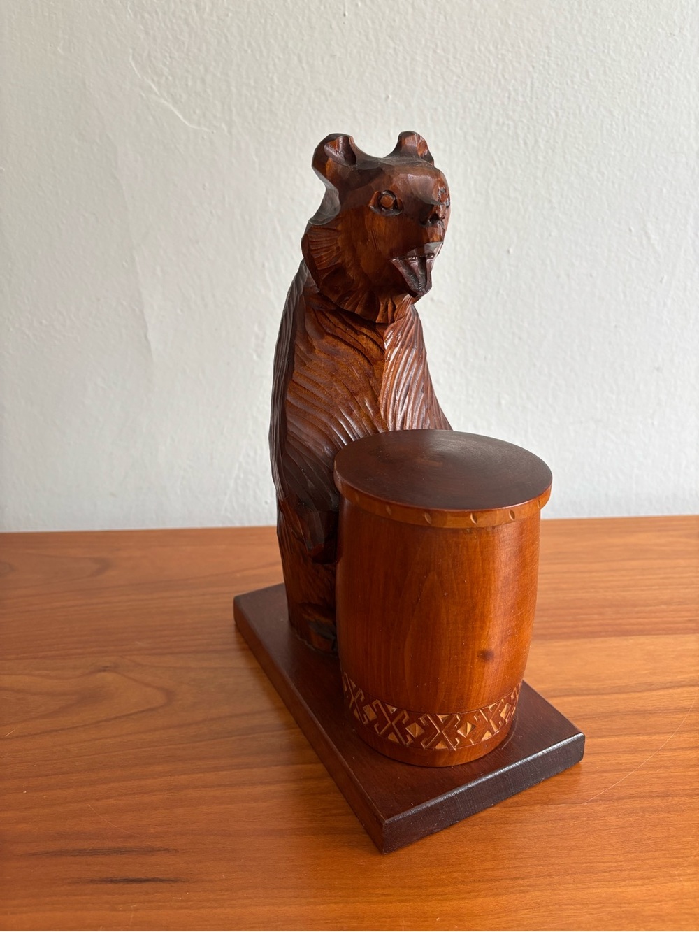 Hand-Carved Wooden Bear Trinket Box